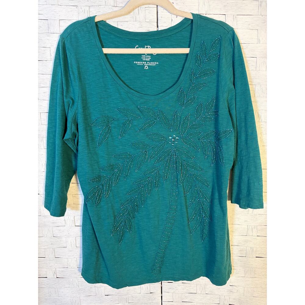 Carol Bay women's long sleeve T-shirt beat it embroidered floral, tropical aqua